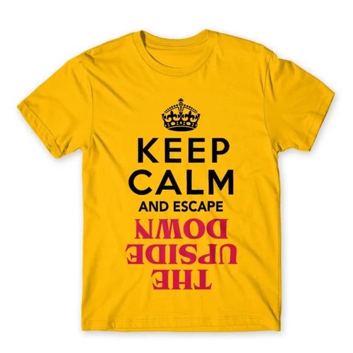 Sárga Stranger Things férfi rövid ujjú póló - Keep Calm Upside Down