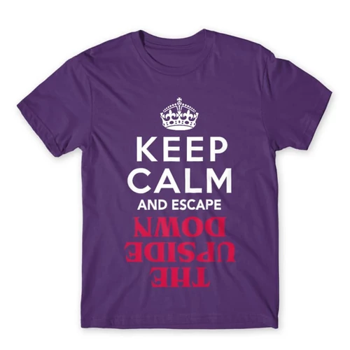 Sötétlila Stranger Things férfi rövid ujjú póló - Keep Calm Upside Down