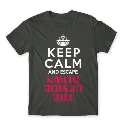 Sötétszürke Stranger Things férfi rövid ujjú póló - Keep Calm Upside Down