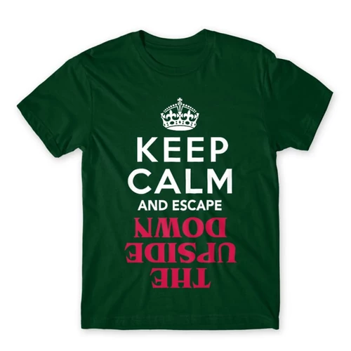 Sötétzöld Stranger Things férfi rövid ujjú póló - Keep Calm Upside Down