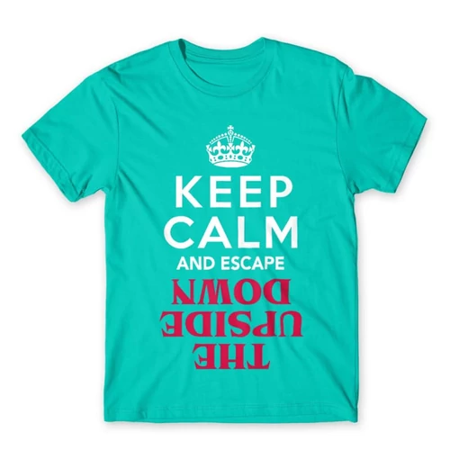 Türkiz Stranger Things férfi rövid ujjú póló - Keep Calm Upside Down