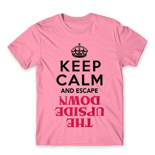 Világos rózsaszín Stranger Things férfi rövid ujjú póló - Keep Calm Upside Down