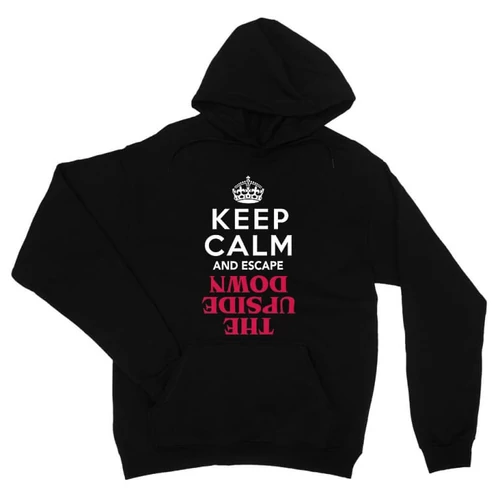 Fekete Stranger Things unisex kapucnis pulóver - Keep Calm Upside Down