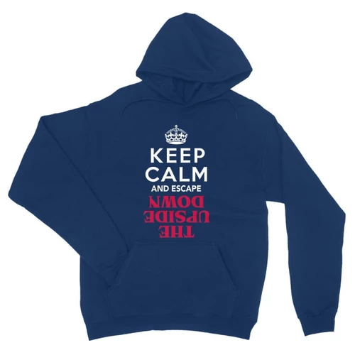 Királykék Stranger Things unisex kapucnis pulóver - Keep Calm Upside Down
