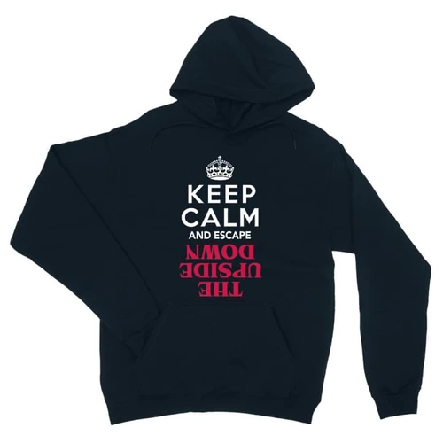 Sötétkék Stranger Things unisex kapucnis pulóver - Keep Calm Upside Down