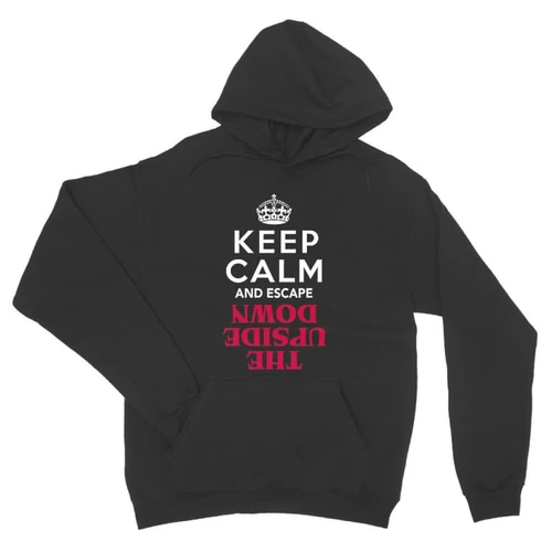 Sötétszürke Stranger Things unisex kapucnis pulóver - Keep Calm Upside Down