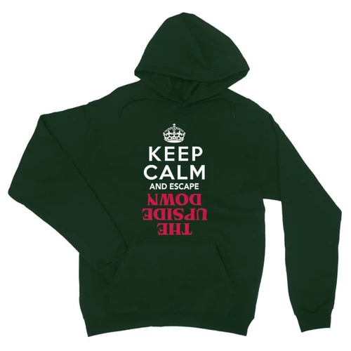 Sötétzöld Stranger Things unisex kapucnis pulóver - Keep Calm Upside Down