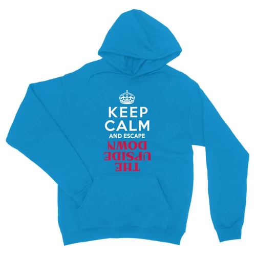 Zafírkék Stranger Things unisex kapucnis pulóver - Keep Calm Upside Down