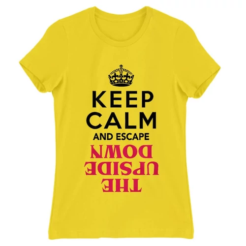 Citromsárga Stranger Things női rövid ujjú póló - Keep Calm Upside Down