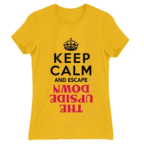 Sárga Stranger Things női rövid ujjú póló - Keep Calm Upside Down