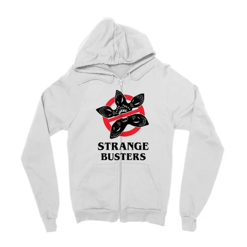 Fehér Stranger Things zipzáros pulóver - Strange Busters