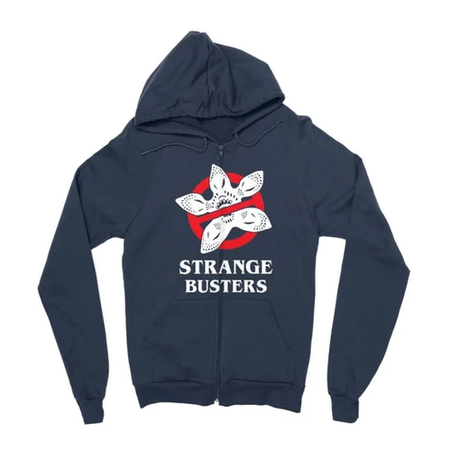 Sötétkék Stranger Things zipzáros pulóver - Strange Busters