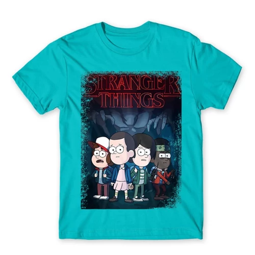 Atollkék Stranger Things férfi rövid ujjú póló - Stranger Gravity Falls
