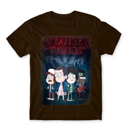 Barna Stranger Things férfi rövid ujjú póló - Stranger Gravity Falls