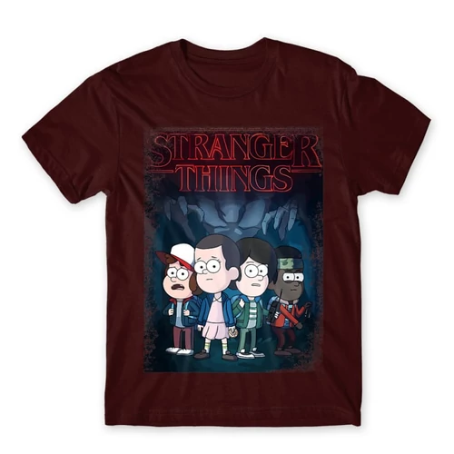 Bordó Stranger Things férfi rövid ujjú póló - Stranger Gravity Falls