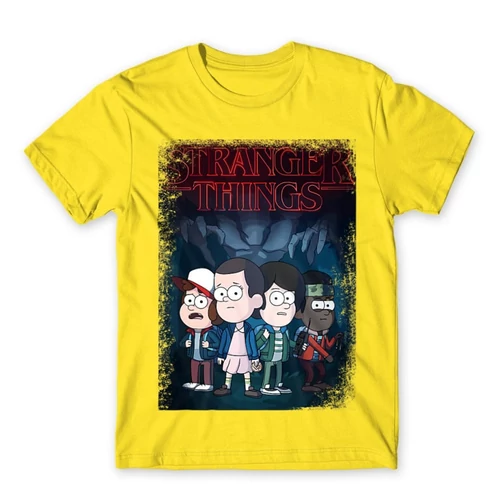 Citromsárga Stranger Things férfi rövid ujjú póló - Stranger Gravity Falls