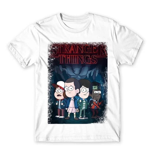 Fehér Stranger Things férfi rövid ujjú póló - Stranger Gravity Falls