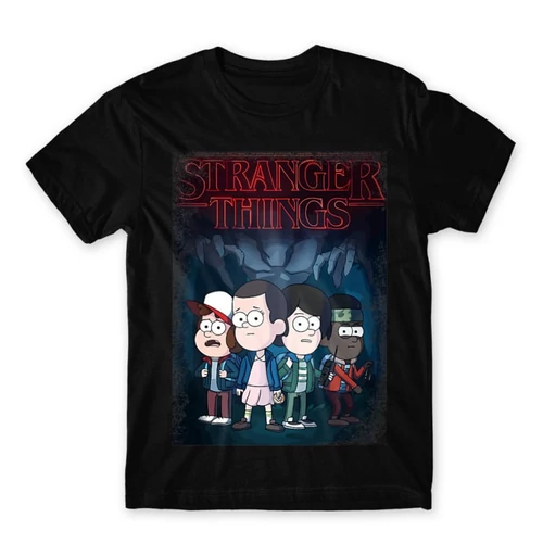 Fekete Stranger Things férfi rövid ujjú póló - Stranger Gravity Falls