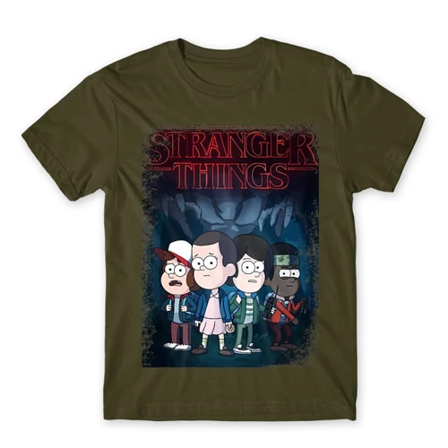 Khaki Stranger Things férfi rövid ujjú póló - Stranger Gravity Falls