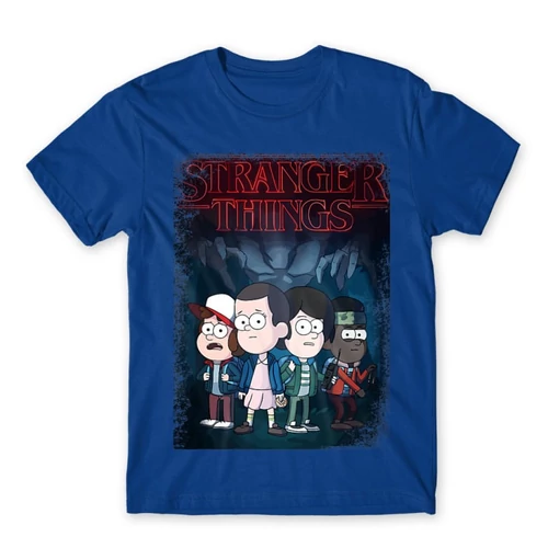Királykék Stranger Things férfi rövid ujjú póló - Stranger Gravity Falls