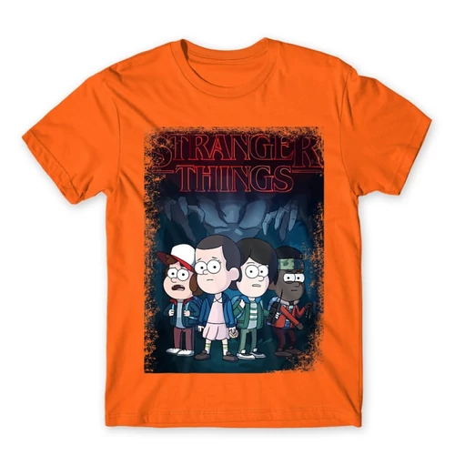 Narancs Stranger Things férfi rövid ujjú póló - Stranger Gravity Falls