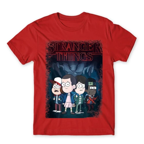 Piros Stranger Things férfi rövid ujjú póló - Stranger Gravity Falls