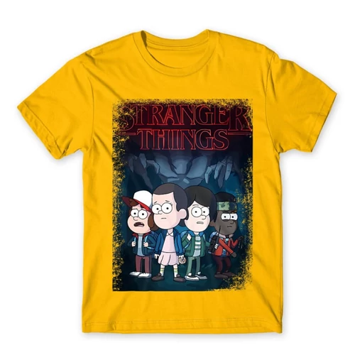 Sárga Stranger Things férfi rövid ujjú póló - Stranger Gravity Falls