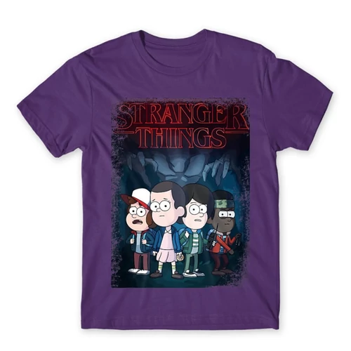 Sötétlila Stranger Things férfi rövid ujjú póló - Stranger Gravity Falls