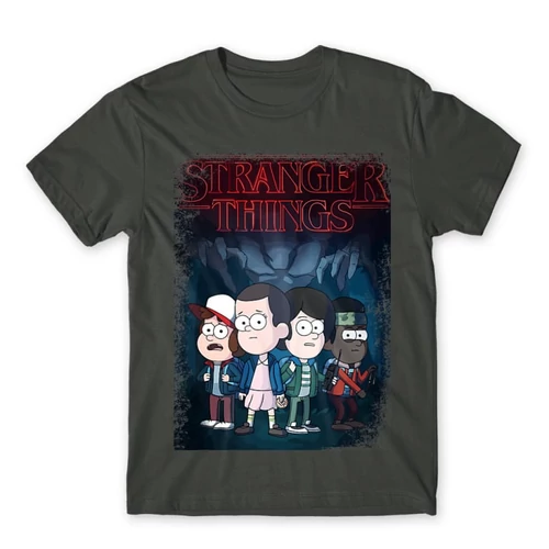 Sötétszürke Stranger Things férfi rövid ujjú póló - Stranger Gravity Falls