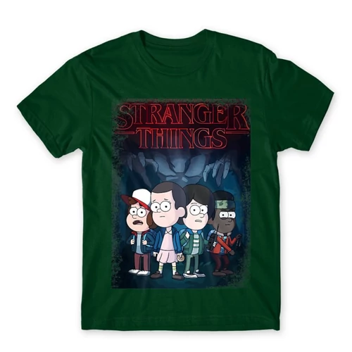 Sötétzöld Stranger Things férfi rövid ujjú póló - Stranger Gravity Falls