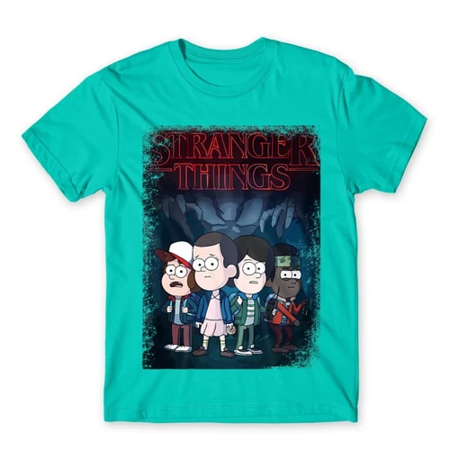 Türkiz Stranger Things férfi rövid ujjú póló - Stranger Gravity Falls
