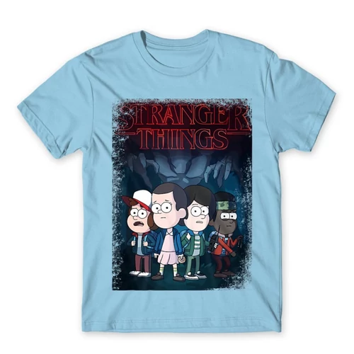 Világoskék Stranger Things férfi rövid ujjú póló - Stranger Gravity Falls