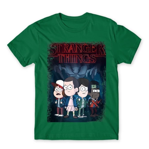 Zöld Stranger Things férfi rövid ujjú póló - Stranger Gravity Falls