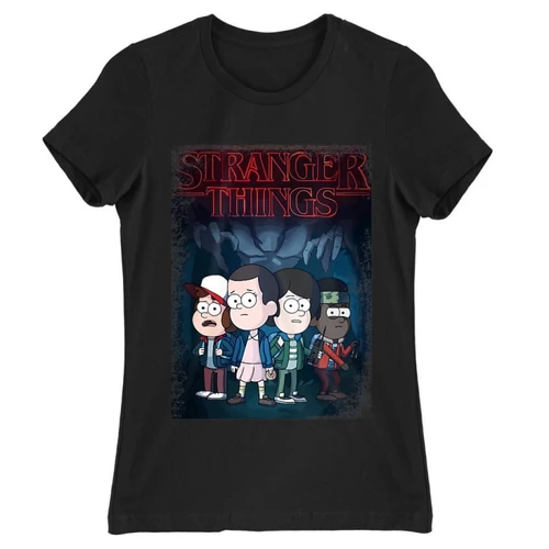 Fekete Stranger Things női rövid ujjú póló - Stranger Gravity Falls