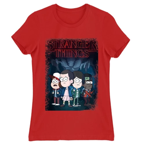 Piros Stranger Things női rövid ujjú póló - Stranger Gravity Falls
