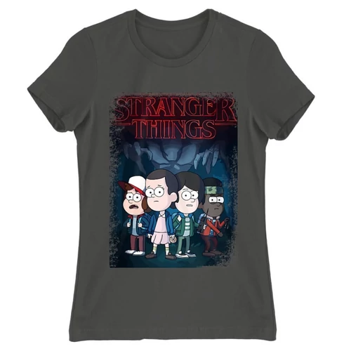 Sötétszürke Stranger Things női rövid ujjú póló - Stranger Gravity Falls