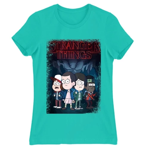 Türkiz Stranger Things női rövid ujjú póló - Stranger Gravity Falls
