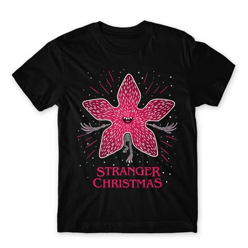 Fekete Stranger Things férfi rövid ujjú póló - Stranger Christmas