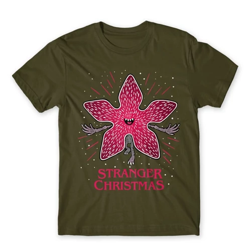 Khaki Stranger Things férfi rövid ujjú póló - Stranger Christmas