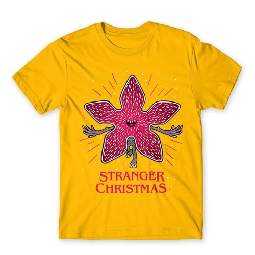 Sárga Stranger Things férfi rövid ujjú póló - Stranger Christmas