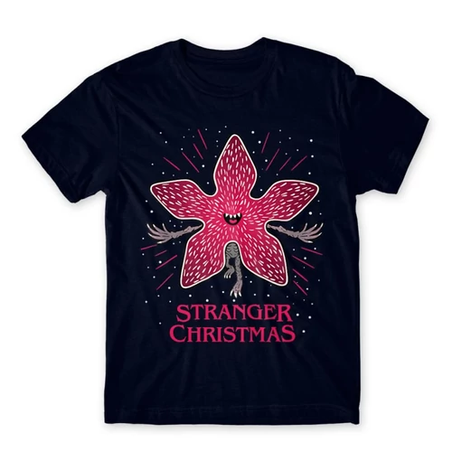 Sötétkék Stranger Things férfi rövid ujjú póló - Stranger Christmas