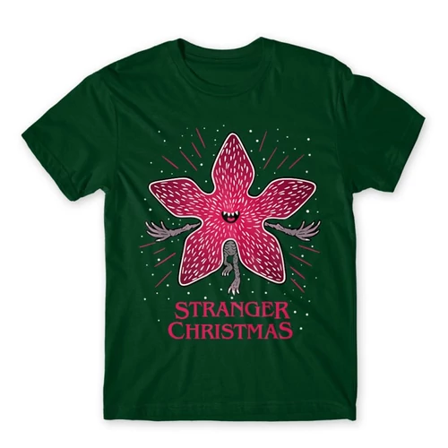 Sötétzöld Stranger Things férfi rövid ujjú póló - Stranger Christmas