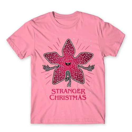 Világos rózsaszín Stranger Things férfi rövid ujjú póló - Stranger Christmas