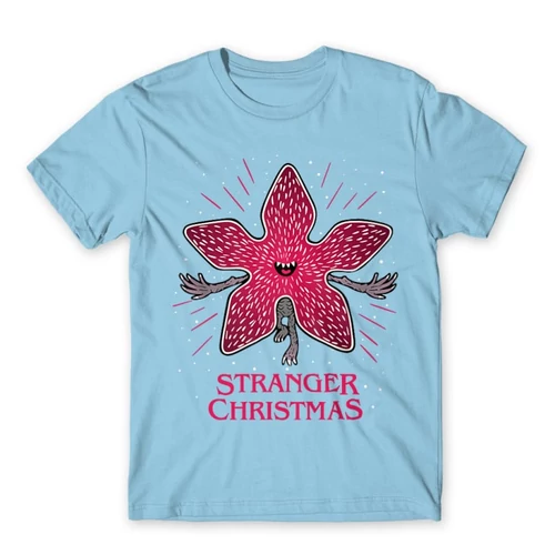 Világoskék Stranger Things férfi rövid ujjú póló - Stranger Christmas