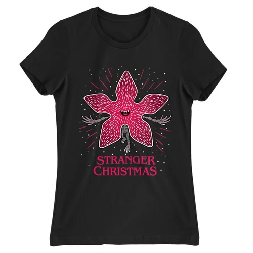 Fekete Stranger Things női rövid ujjú póló - Stranger Christmas