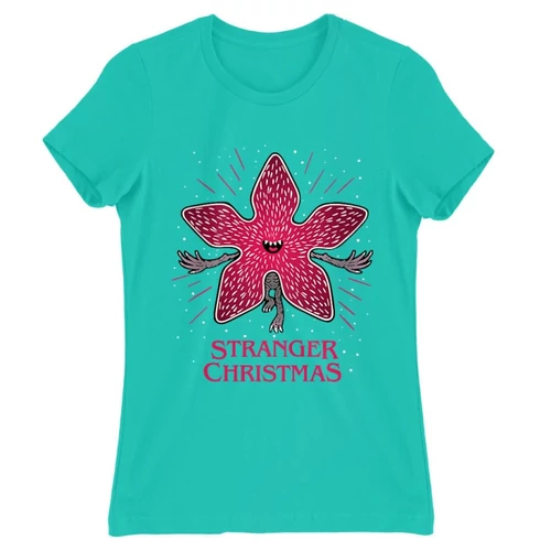 Türkiz Stranger Things női rövid ujjú póló - Stranger Christmas