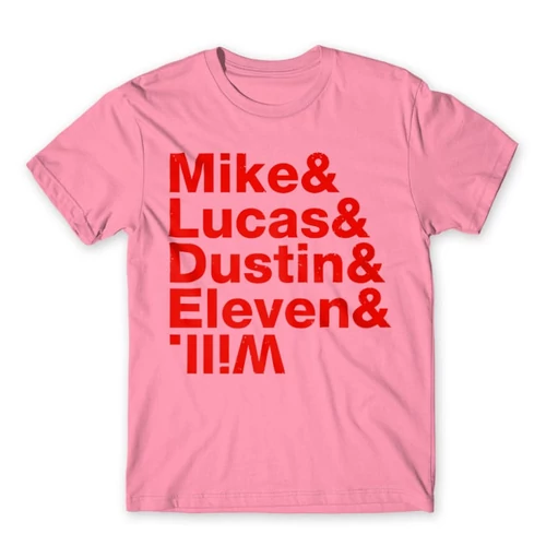 Világos rózsaszín Stranger Things férfi rövid ujjú póló - Stranger Names