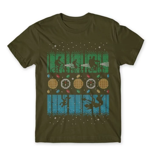 Khaki Stranger Things férfi rövid ujjú póló - Stranger Sweater