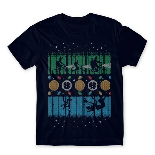 Sötétkék Stranger Things férfi rövid ujjú póló - Stranger Sweater