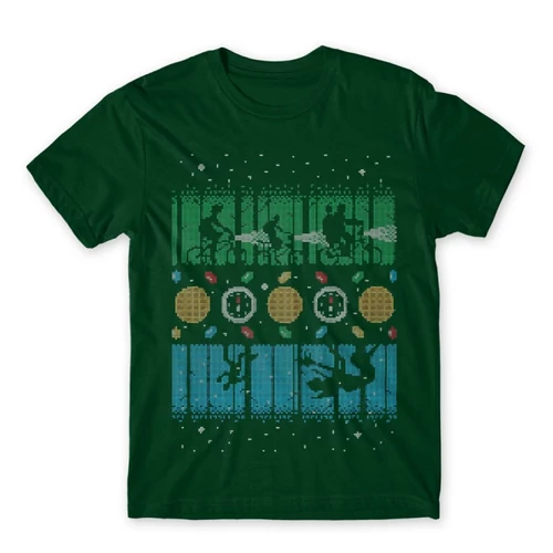 Sötétzöld Stranger Things férfi rövid ujjú póló - Stranger Sweater